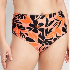 Old Navy Coral Orange & Black Floral High-Waist Bikini Bottoms – Size 2X EUC